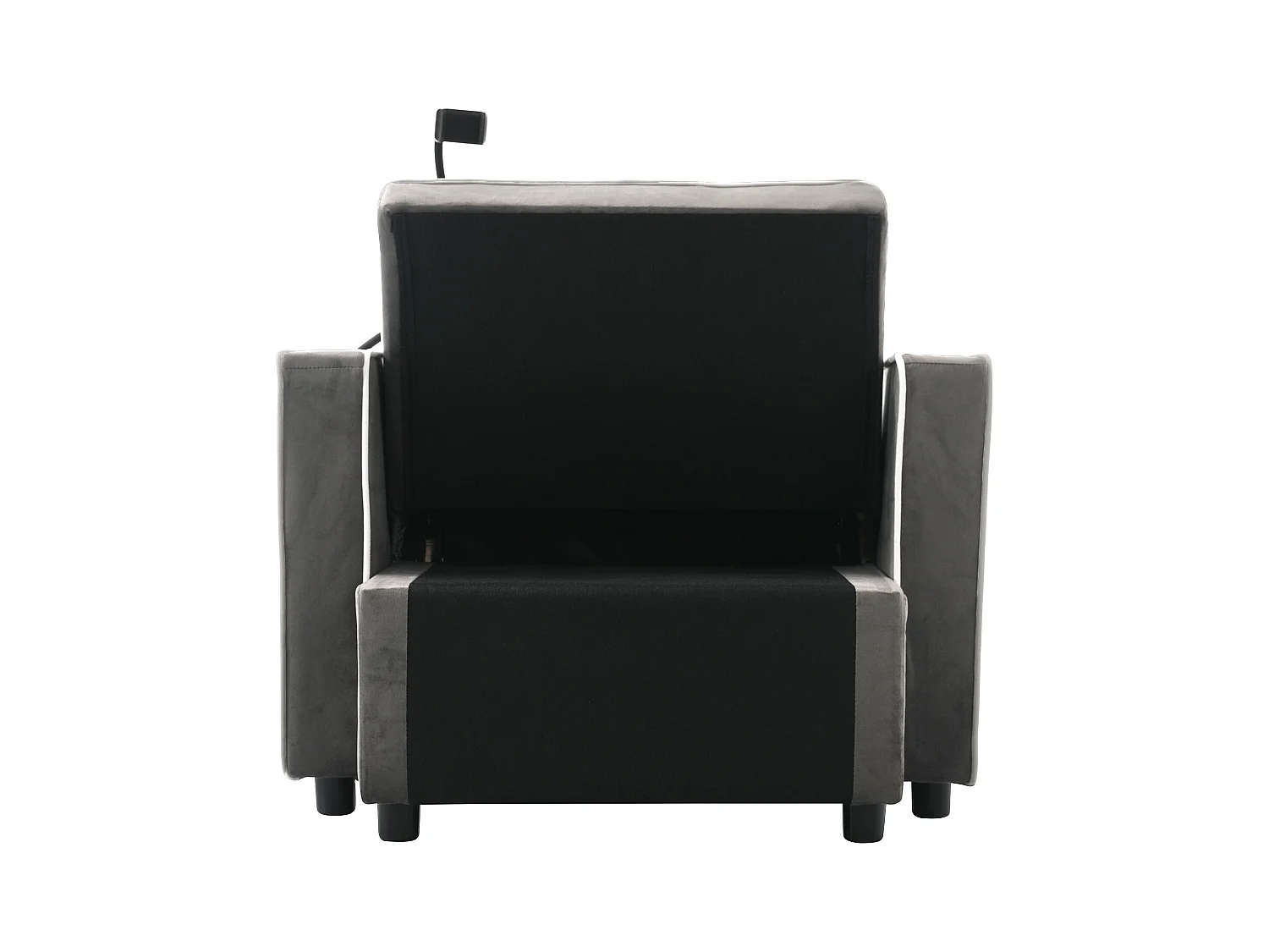 Canapé convertible, velours gris foncé, Canapé simple avec support téléphone et porte-gobelet, pour salon et chambre