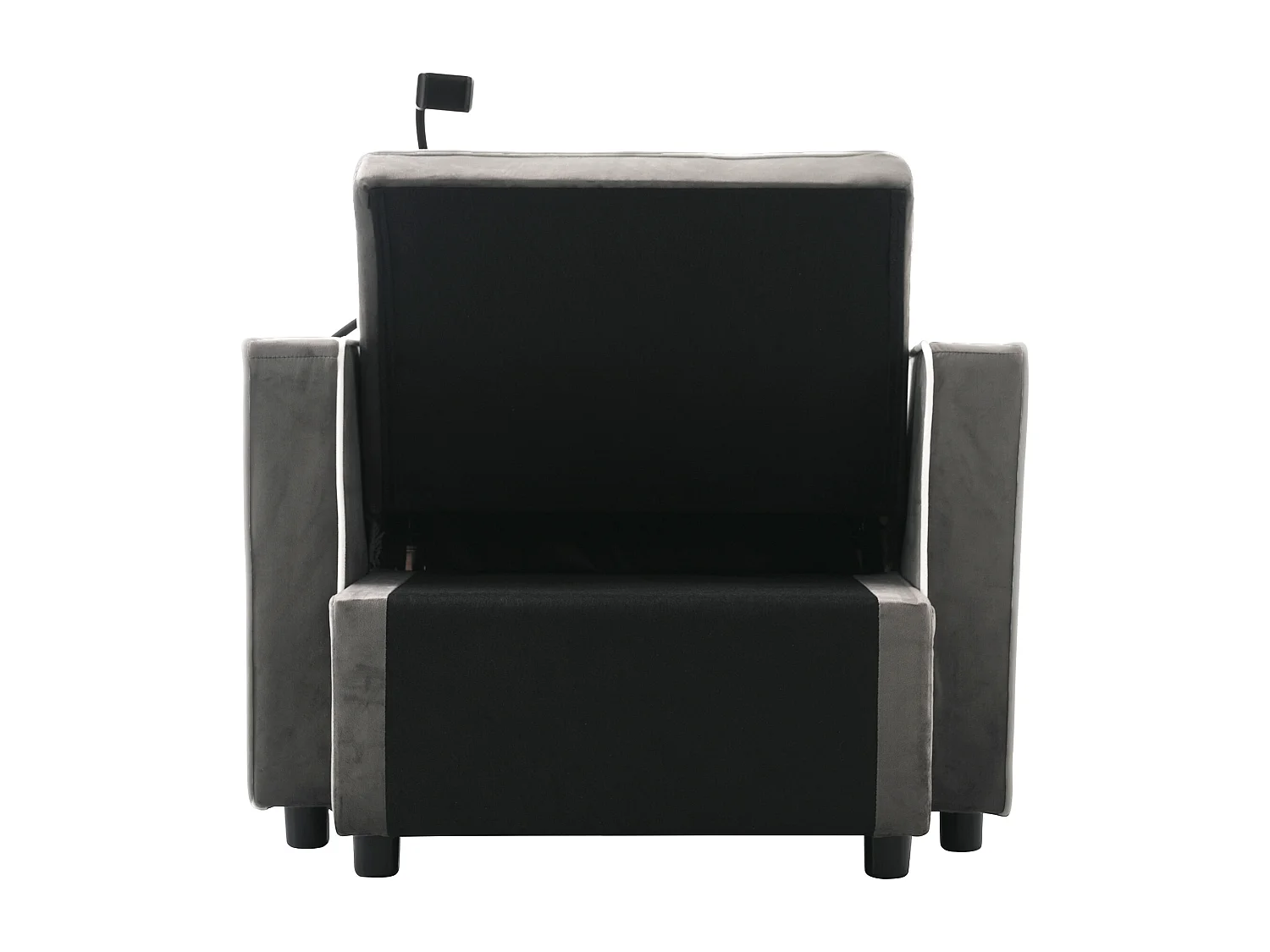 Canapé convertible, velours gris foncé, Canapé simple avec support téléphone et porte-gobelet, pour salon et chambre