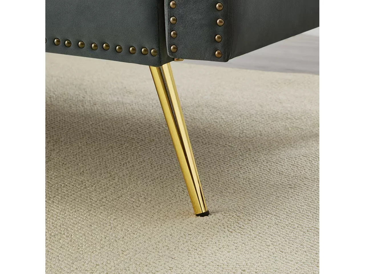 2-Sitzer-Sofa, grauer Samt, mit 3-fach verstellbarer Rückenlehne, goldene Beine, für Wohnzimmer und Büro