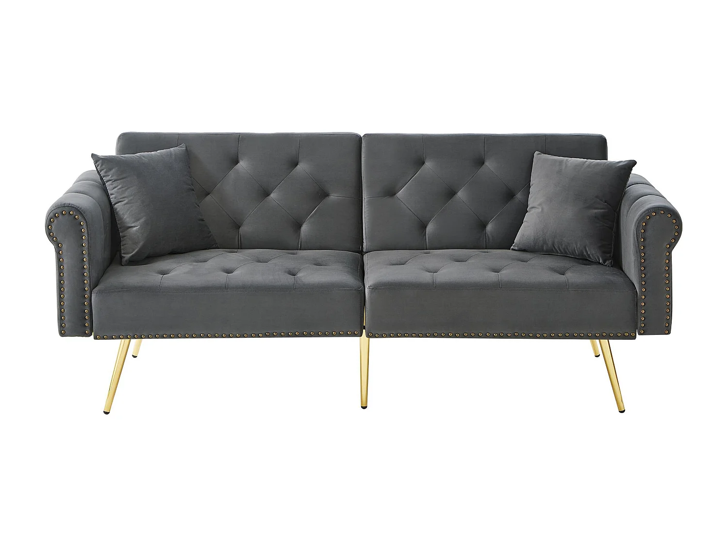 2-Sitzer-Sofa, grauer Samt, mit 3-fach verstellbarer Rückenlehne, goldene Beine, für Wohnzimmer und Büro