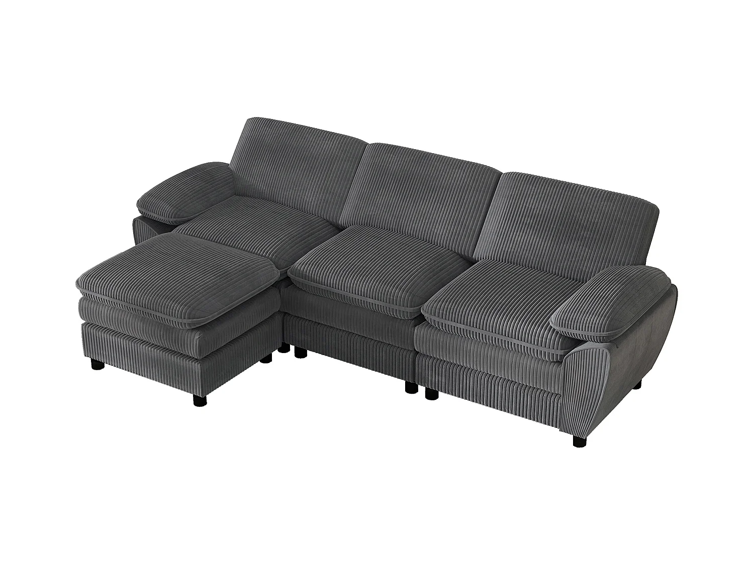 Sofa trzyosobowa, ciemnoszary sztruks, sofa z poduszkami i wyjmowanym podnóżkiem, do salonu i biura