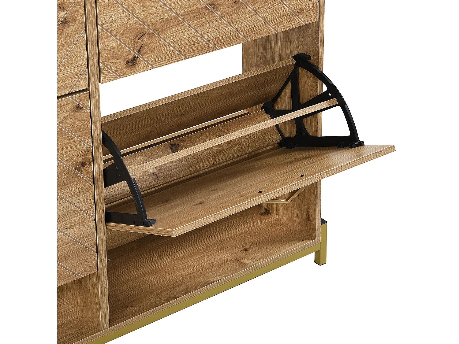 Ruimtebesparende schoenenkast met 4 deuren en open planken - Hout - 108,5 cm - voor hal en gang