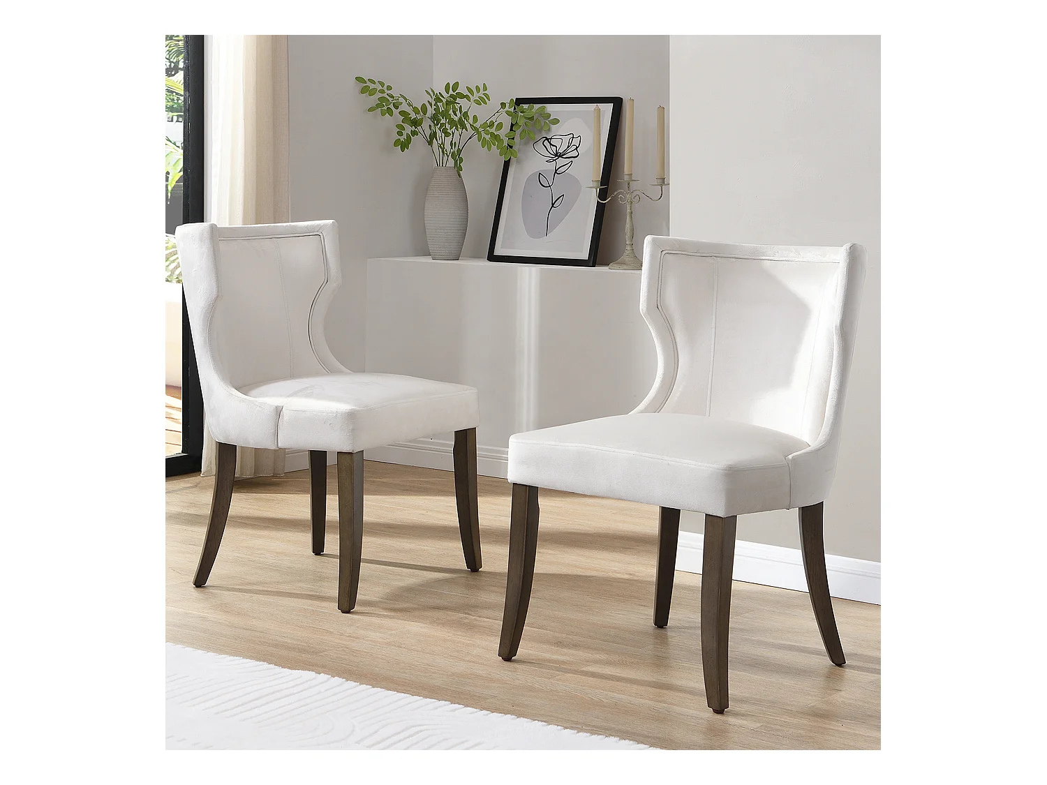 Lot de 2 chaises de salle à manger, velours beige, chaise rembourrée avec pieds réglables, pour salon et chambre