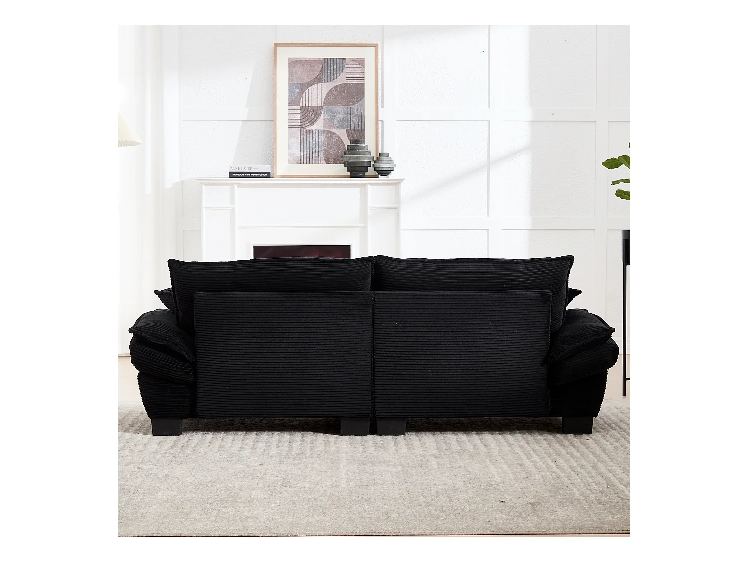 Canapé 2 places, tissu velours, canapé noir avec appui-tête et dossier, adapté au salon et à la chambre