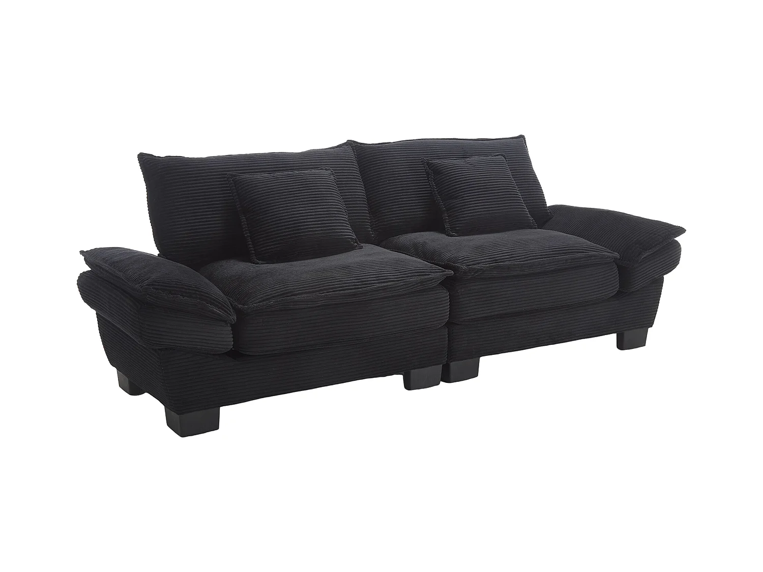 Canapé 2 places, tissu velours, canapé noir avec appui-tête et dossier, adapté au salon et à la chambre