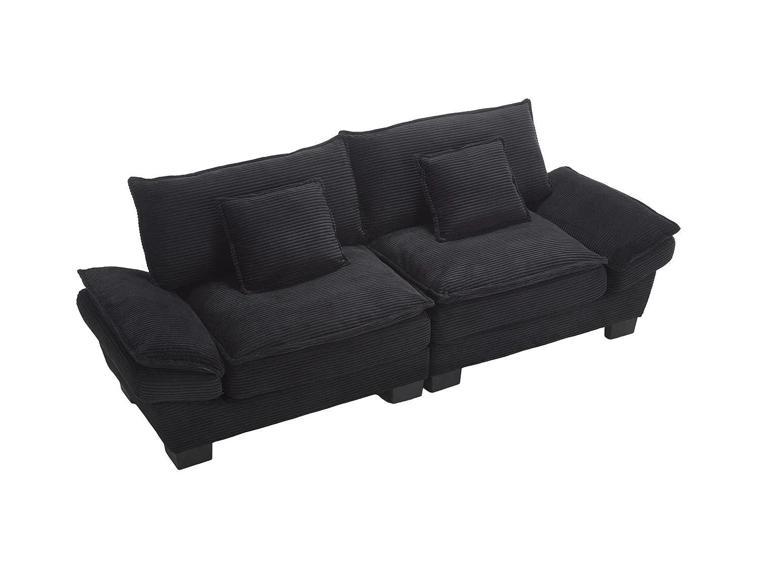Canapé 2 places, tissu velours, canapé noir avec appui-tête et dossier, adapté au salon et à la chambre