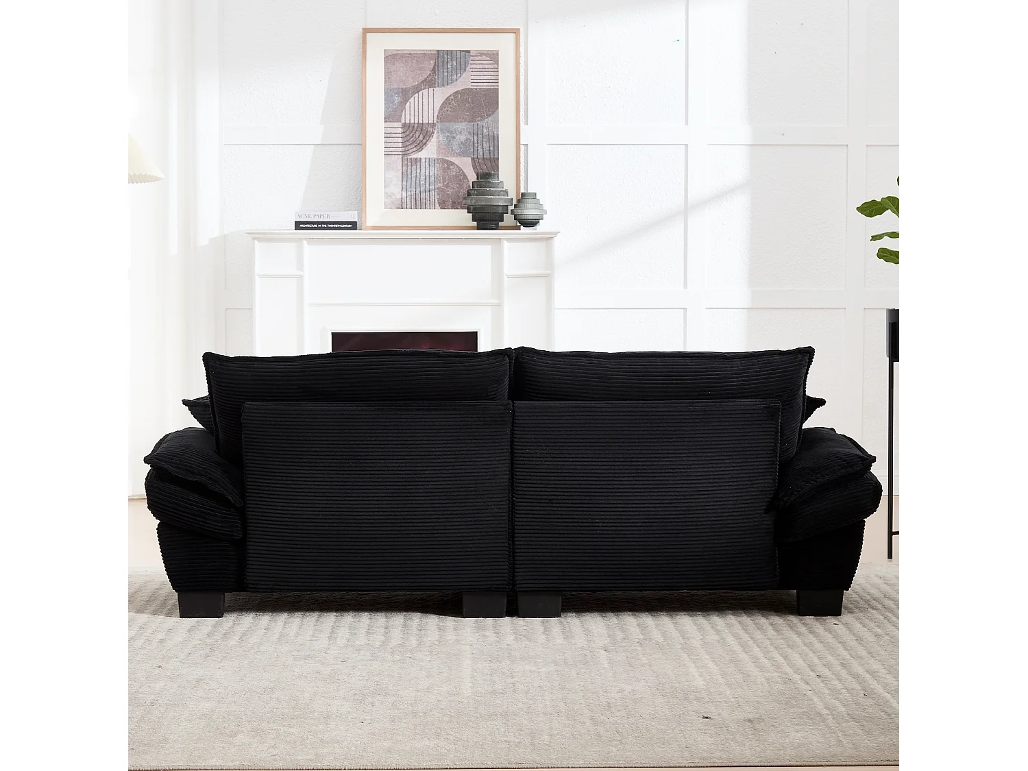 Canapé 2 places, tissu velours, canapé noir avec appui-tête et dossier, adapté au salon et à la chambre