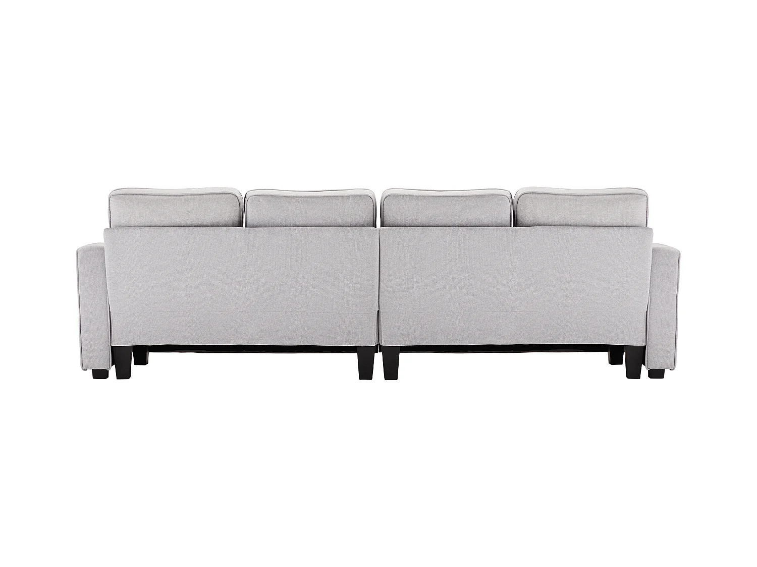 Nowoczesna, 4-osobowa, jasnoszara sofa lniana z kieszeniami bocznymi i 4 poduszkami – do salonu, biura lub mieszkania