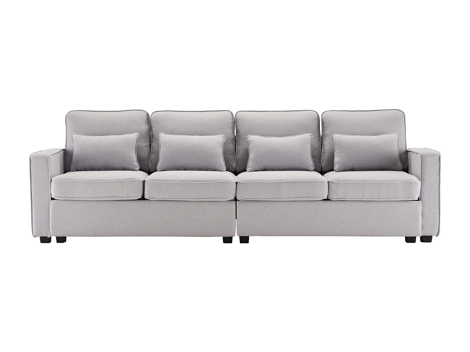 Modernes 4-Sitzer-Sofa aus hellgrauem Leinen mit Seitentaschen und 4 Kissen – für Wohnzimmer, Büro oder Wohnung