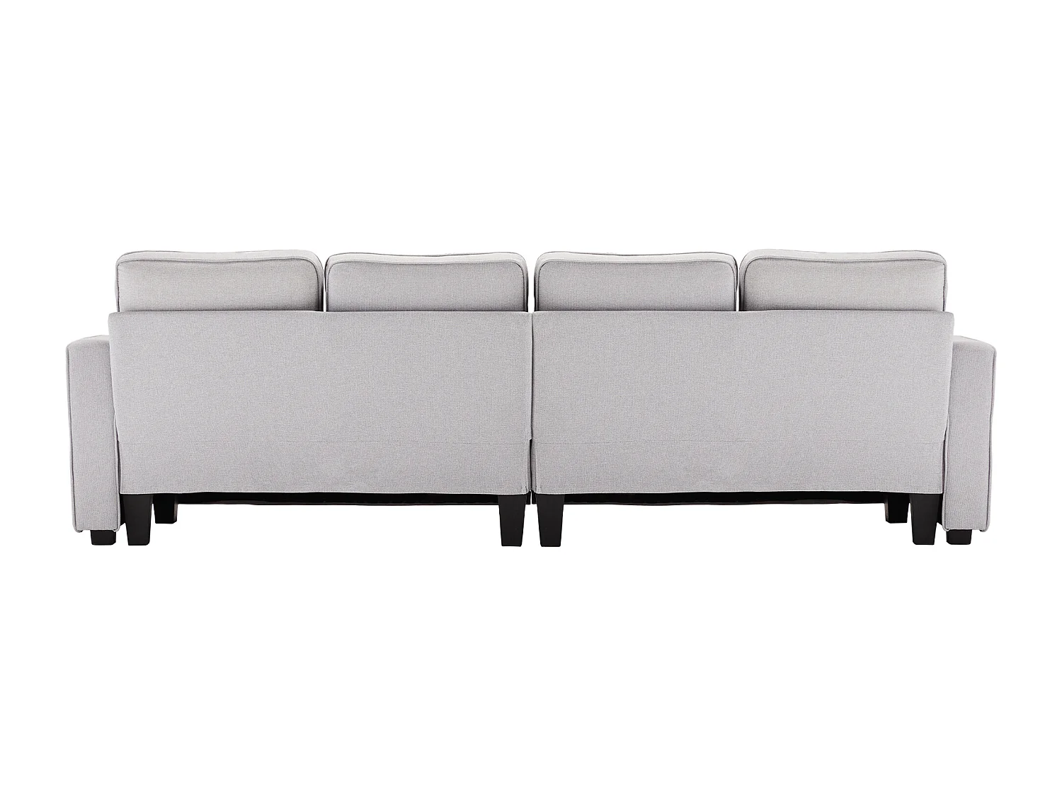 Modernes 4-Sitzer-Sofa aus hellgrauem Leinen mit Seitentaschen und 4 Kissen – für Wohnzimmer, Büro oder Wohnung