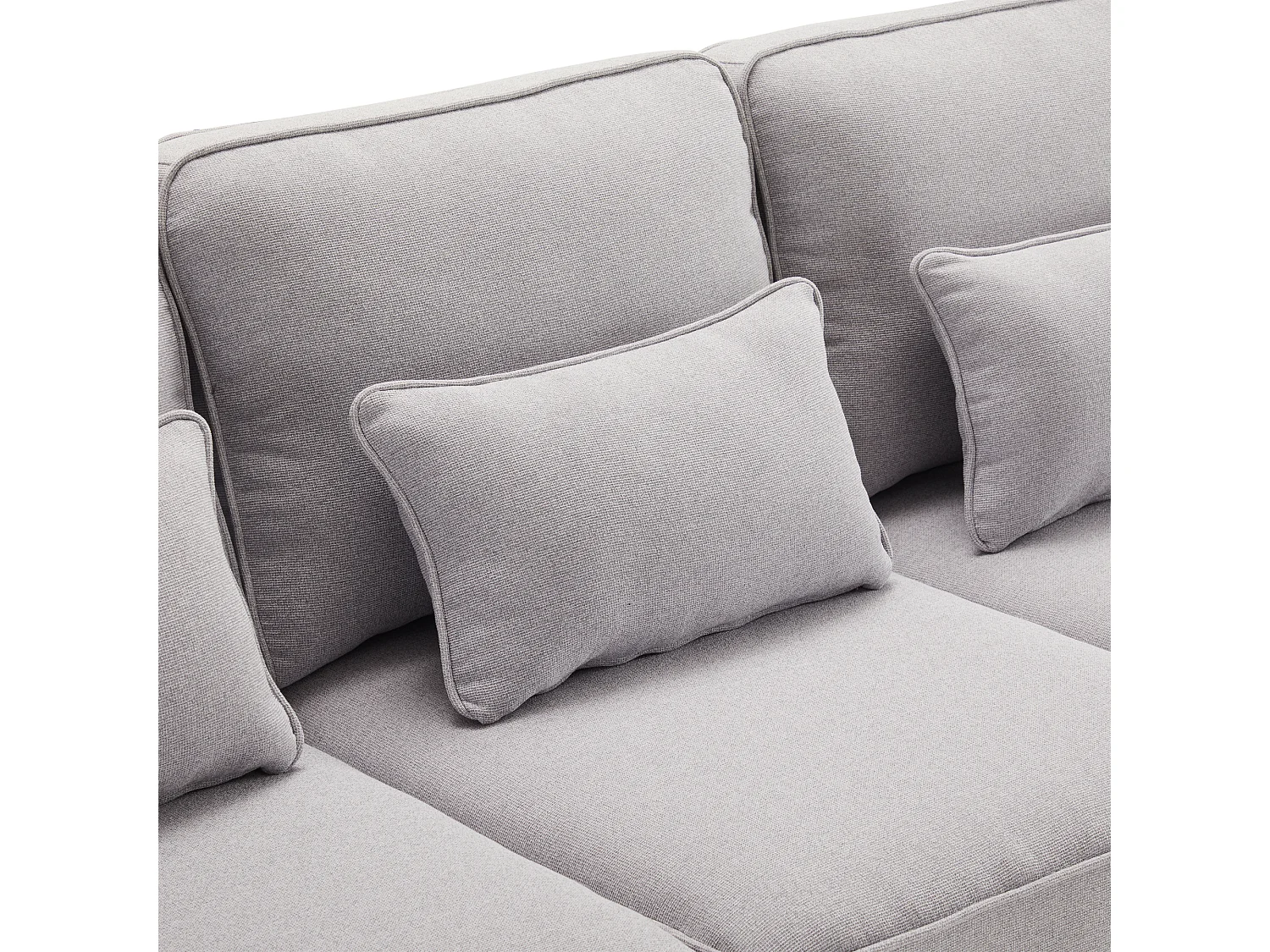 Modernes 4-Sitzer-Sofa aus hellgrauem Leinen mit Seitentaschen und 4 Kissen – für Wohnzimmer, Büro oder Wohnung