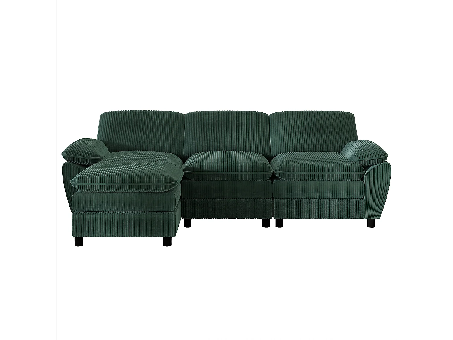 Canapé 3 places, velours côtelé vert, canapé avec coussins et repose-pieds amovible, pour salon et bureau