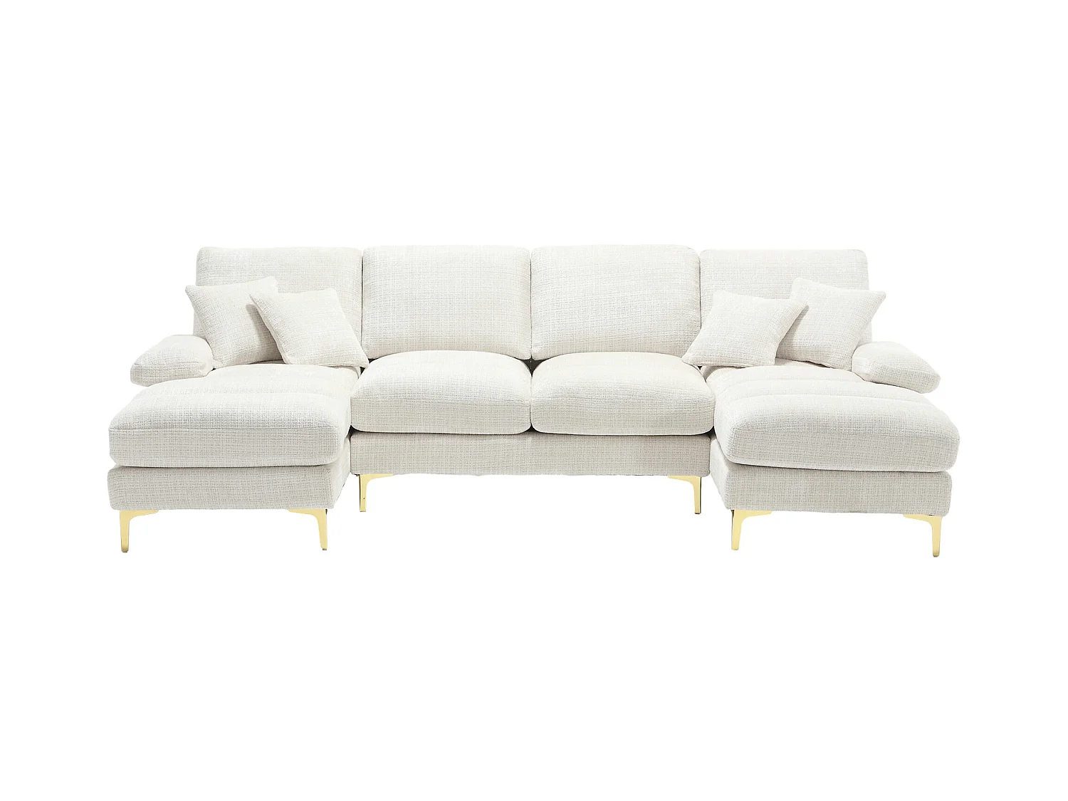 Sofa w kształcie litery U, beżowy szenil, tapicerowana sofa z poduszkami i 2 poduszkami dekoracyjnymi, odpowiednia do salonu i sypialni