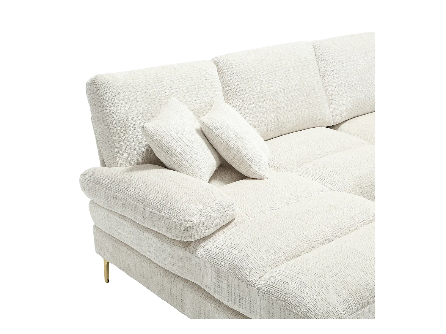 Sofa w kształcie litery U, beżowy szenil, tapicerowana sofa z poduszkami i 2 poduszkami dekoracyjnymi, odpowiednia do salonu i sypialni