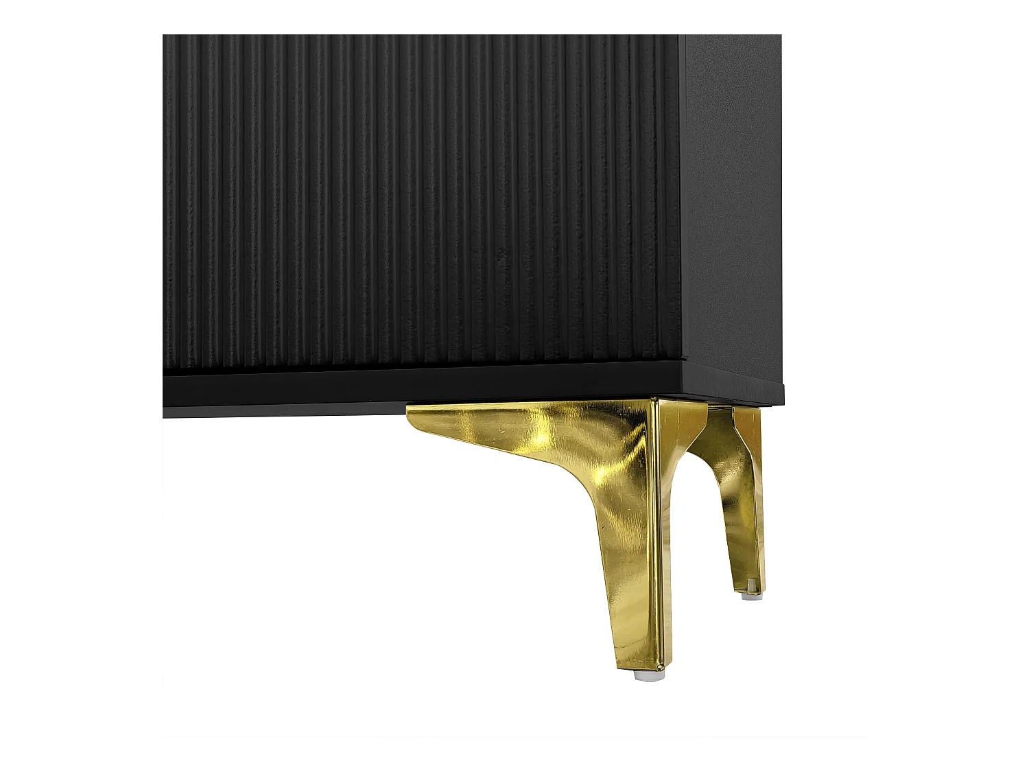 Meuble à chaussures noir avec tiroirs, portes texturées, étagères réglables, poignées et pieds dorés - design élégant