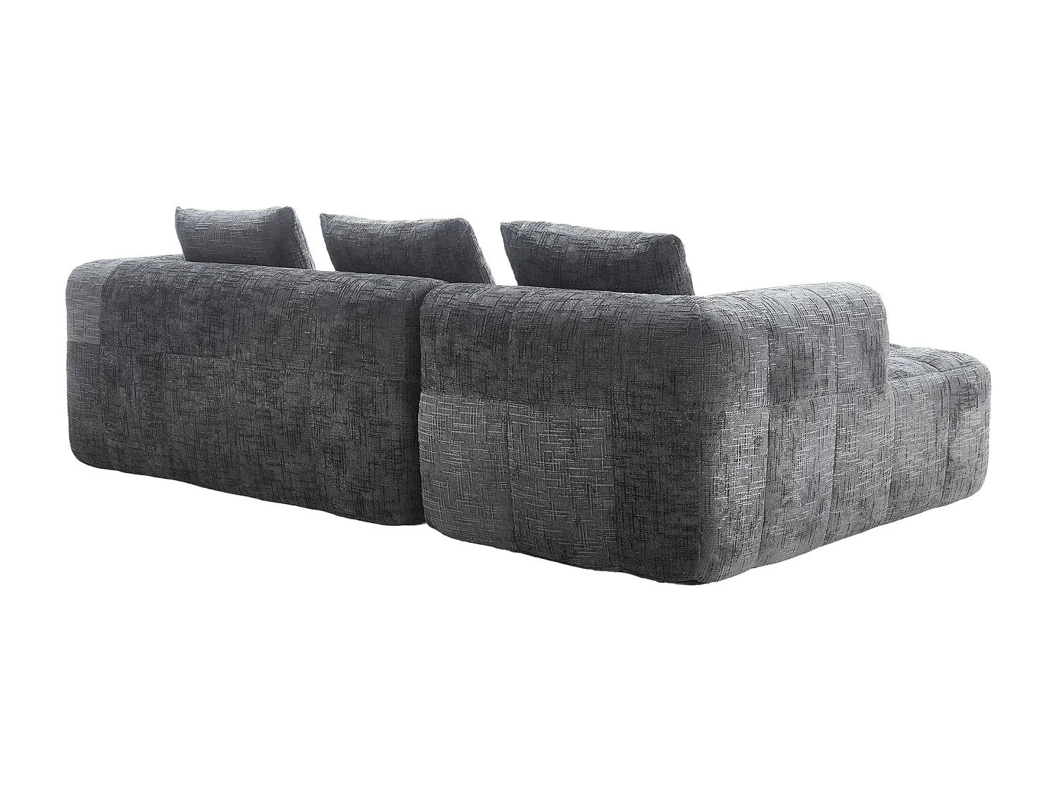L-förmiges Sofa, graues Chenille-Dreisitzer-Sofa mit Armlehnen und Kissen, für Wohnzimmer und Büro