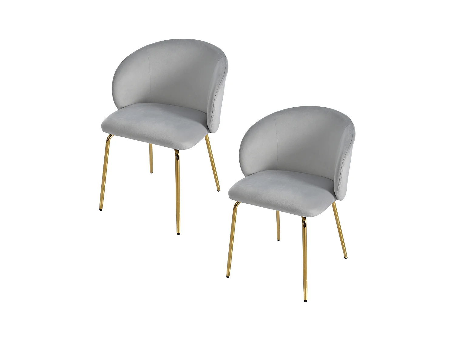 Set van 2 eetkamerstoelen, grijs fluweel, gestoffeerde stoel met armleuningen en gouden metalen poten