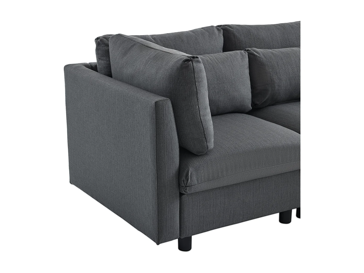 Canapé d'angle 3-4 places avec coussins et pouf, style contemporain, lin gris, pour salon ou appartement