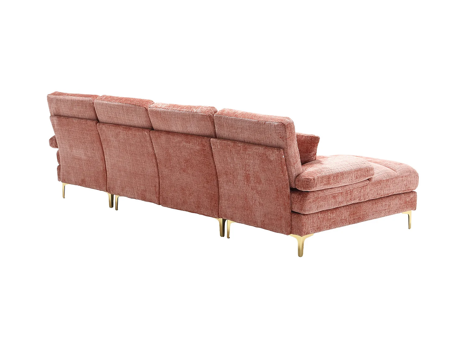 Sofa w kształcie litery U, różowy szenil, tapicerowana sofa z poduszkami i 2 poduszkami dekoracyjnymi, odpowiednia do salonu i sypialni