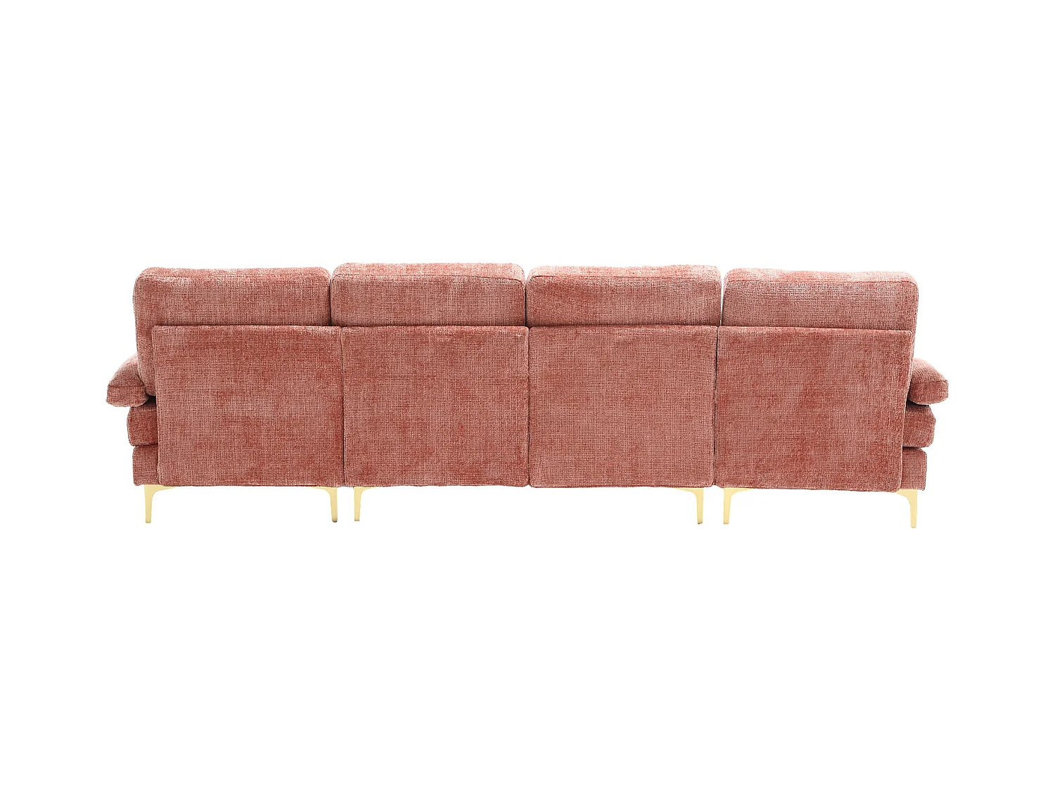 Sofa w kształcie litery U, różowy szenil, tapicerowana sofa z poduszkami i 2 poduszkami dekoracyjnymi, odpowiednia do salonu i sypialni