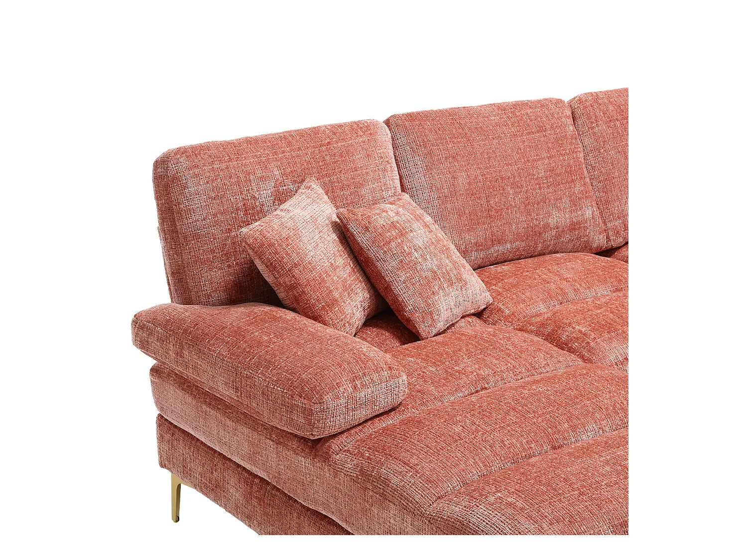 Sofa w kształcie litery U, różowy szenil, tapicerowana sofa z poduszkami i 2 poduszkami dekoracyjnymi, odpowiednia do salonu i sypialni