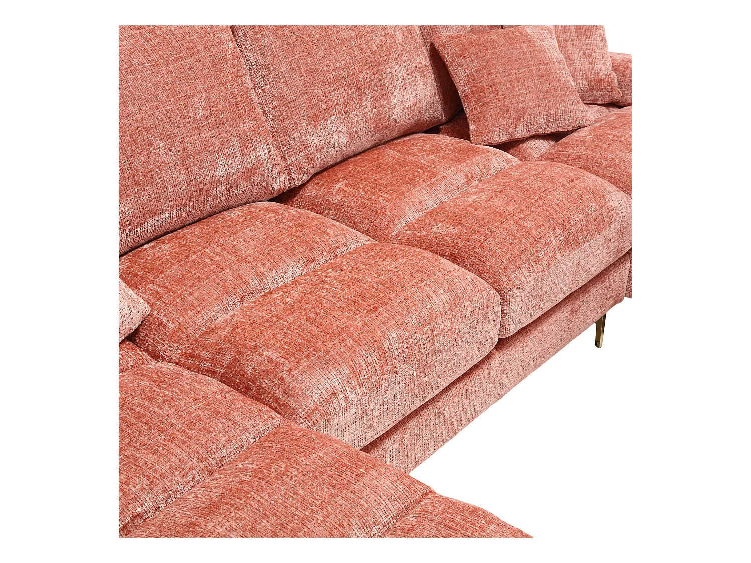 Sofa w kształcie litery U, różowy szenil, tapicerowana sofa z poduszkami i 2 poduszkami dekoracyjnymi, odpowiednia do salonu i sypialni