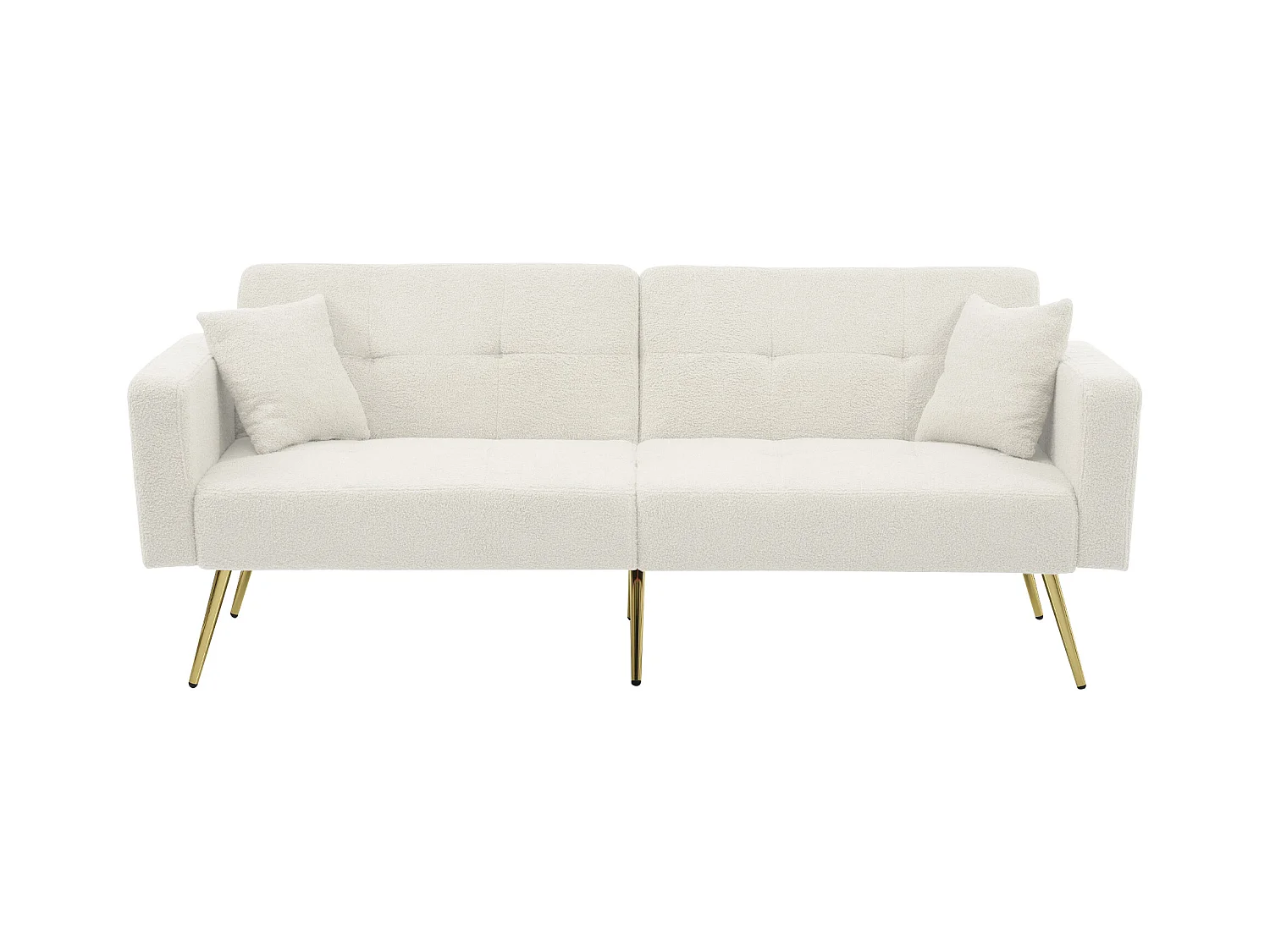 Divano da soggiorno, in peluche bianco, divanetto con schienale imbottito regolabile, gambe dorate