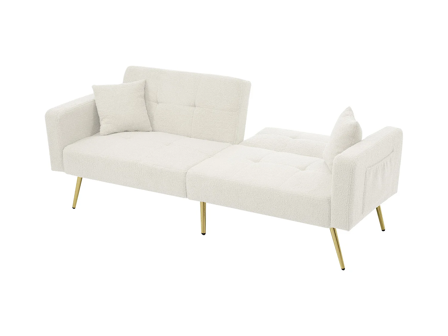 Divano da soggiorno, in peluche bianco, divanetto con schienale imbottito regolabile, gambe dorate