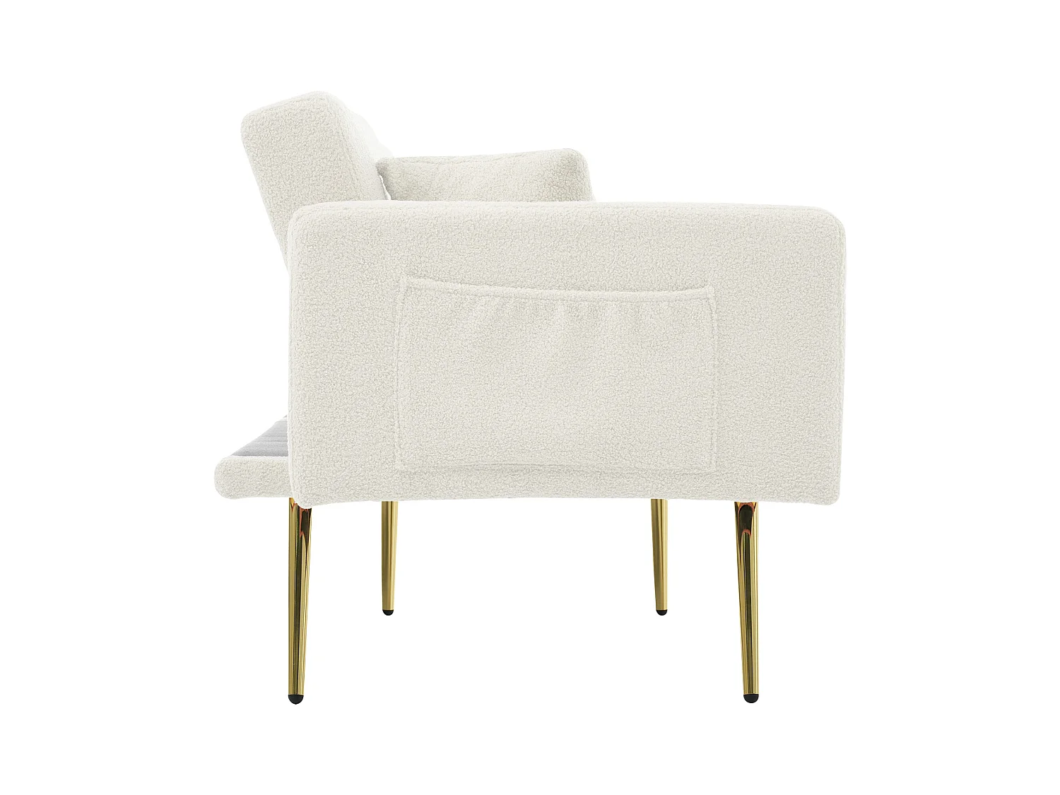 Divano da soggiorno, in peluche bianco, divanetto con schienale imbottito regolabile, gambe dorate