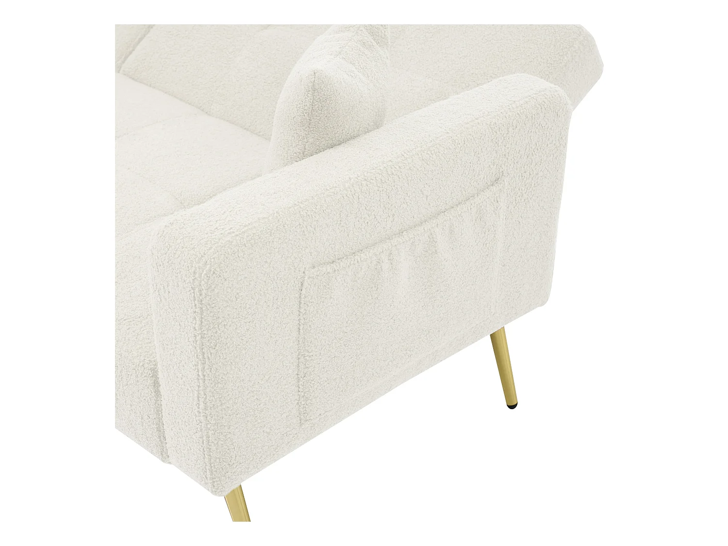 Divano da soggiorno, in peluche bianco, divanetto con schienale imbottito regolabile, gambe dorate