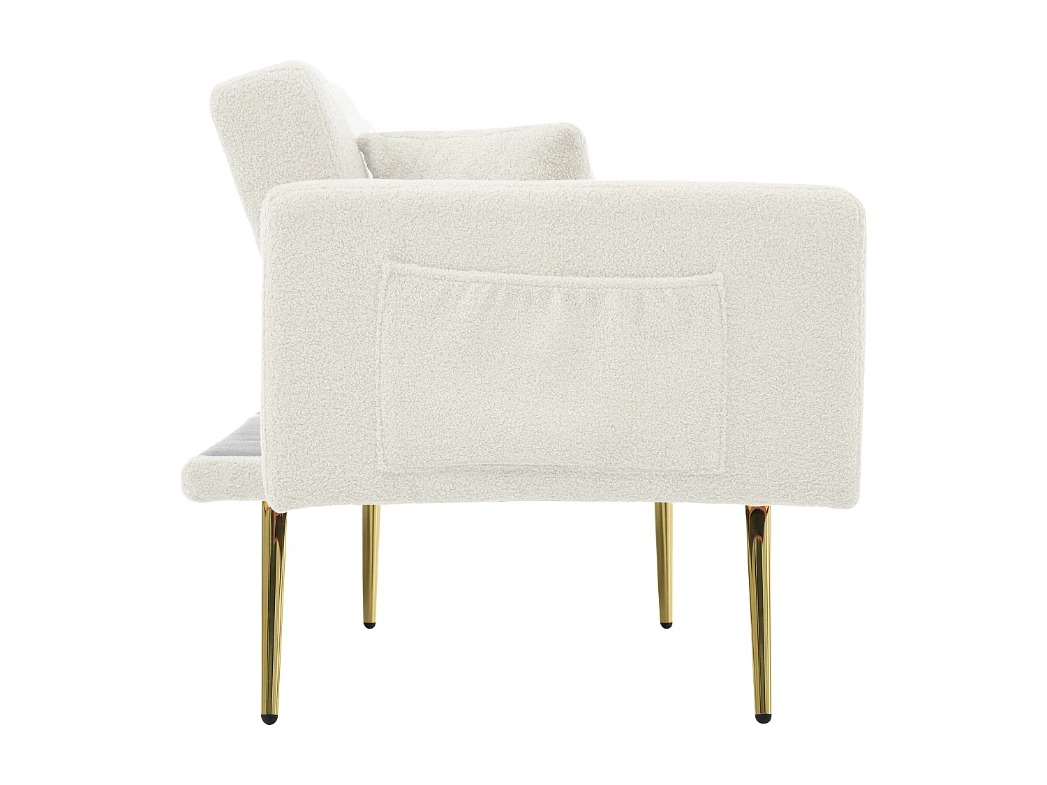 Canapé 2 places, peluche blanc, avec dossier rembourré réglable, pieds dorés