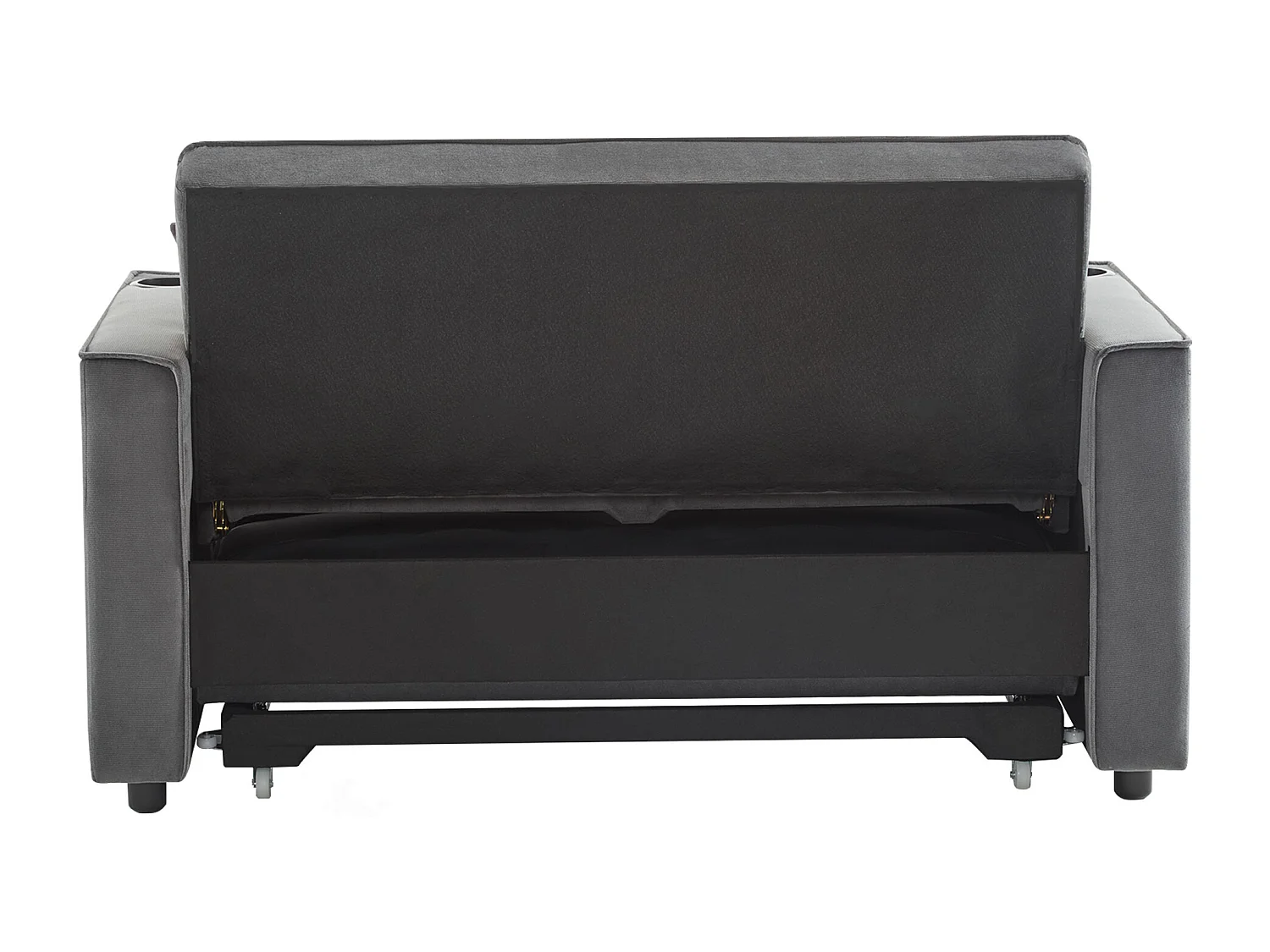 3-in-1-Sofa mit verstellbarer Rückenlehne und Getränkehaltern, grauer Samt, für kleine Räume oder Studios