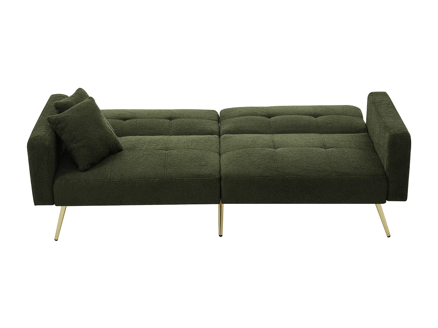 Wohnzimmersofa, grüner Plüsch, 2-Sitzer-Sofa mit verstellbarer gepolsterter Rückenlehne, goldene Beine