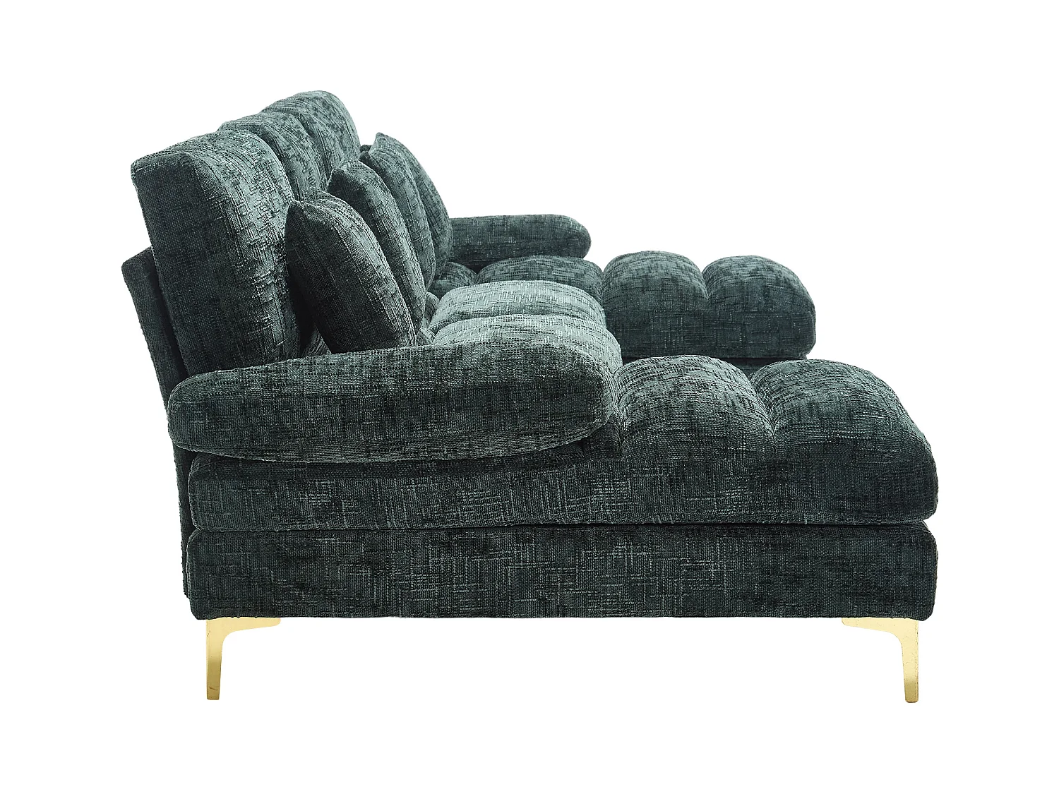 Szmaragdowozielona sofa w kształcie litery U z szenili, tapicerowana, z poduszkami i poduszkami dekoracyjnymi, do salonu i sypialni