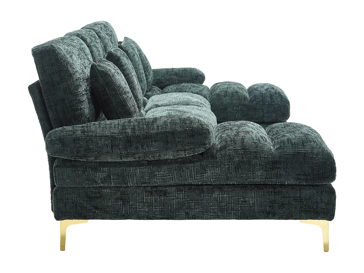 Sofá en forma de U de chenilla verde esmeralda, tapizado con cojines y cojines decorativos, para salón y dormitorio