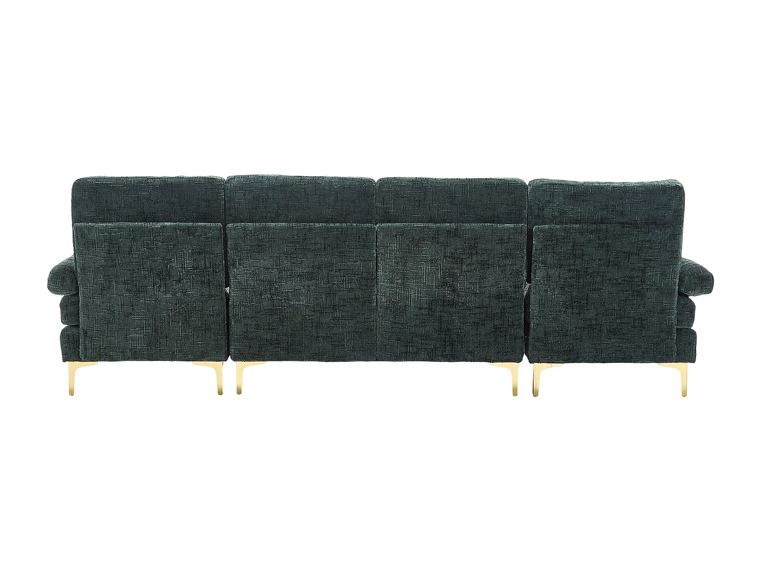 Sofá en forma de U de chenilla verde esmeralda, tapizado con cojines y cojines decorativos, para salón y dormitorio