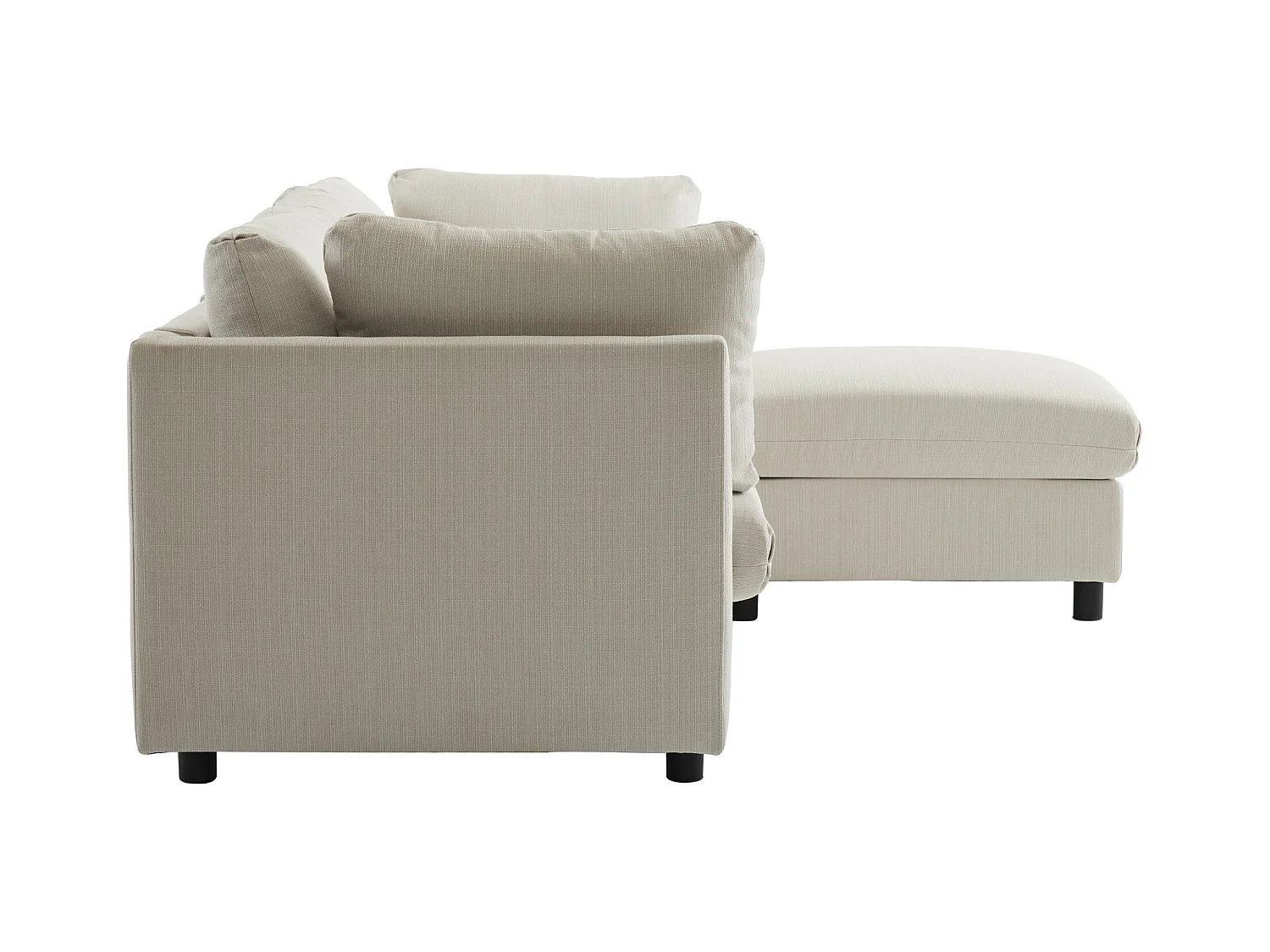 Nowoczesny narożnik 3-4-osobowy z poduszkami i pufą, beżowy len, do salonu lub mieszkania