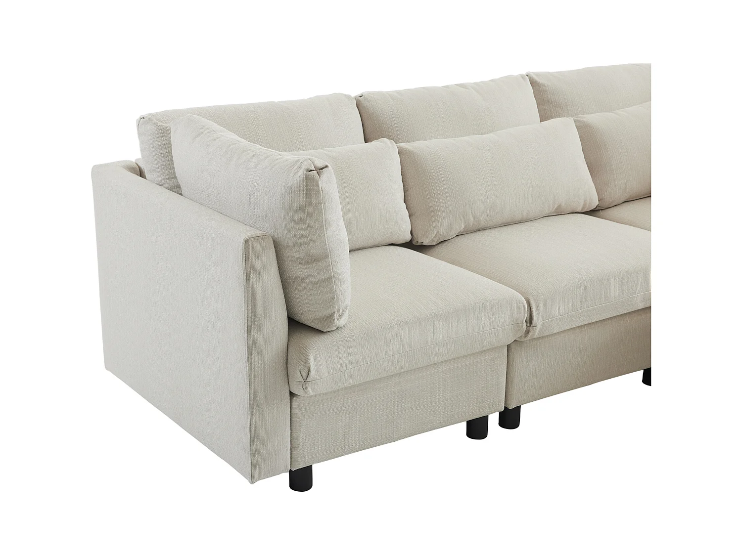 Nowoczesny narożnik 3-4-osobowy z poduszkami i pufą, beżowy len, do salonu lub mieszkania