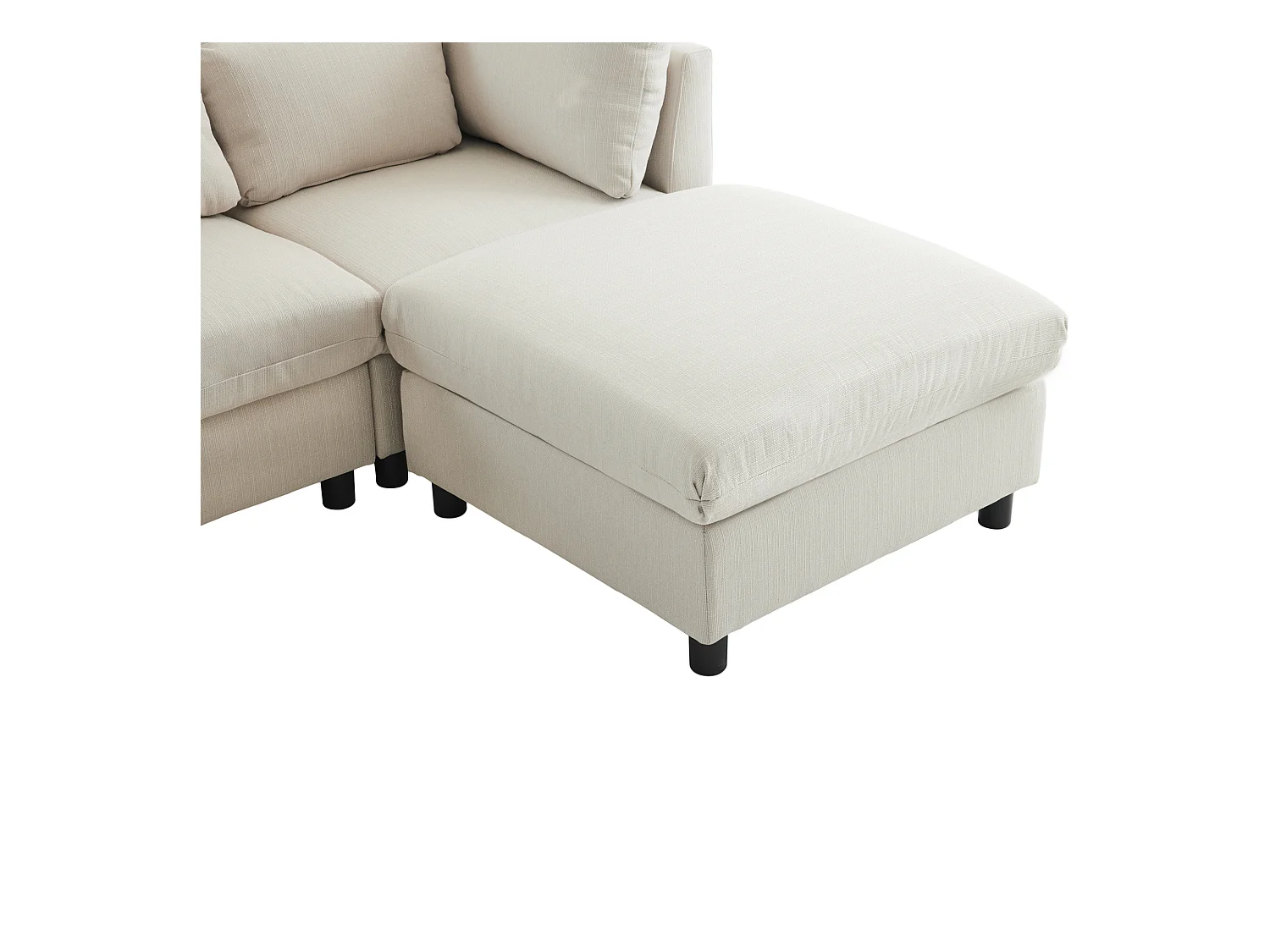 Nowoczesny narożnik 3-4-osobowy z poduszkami i pufą, beżowy len, do salonu lub mieszkania