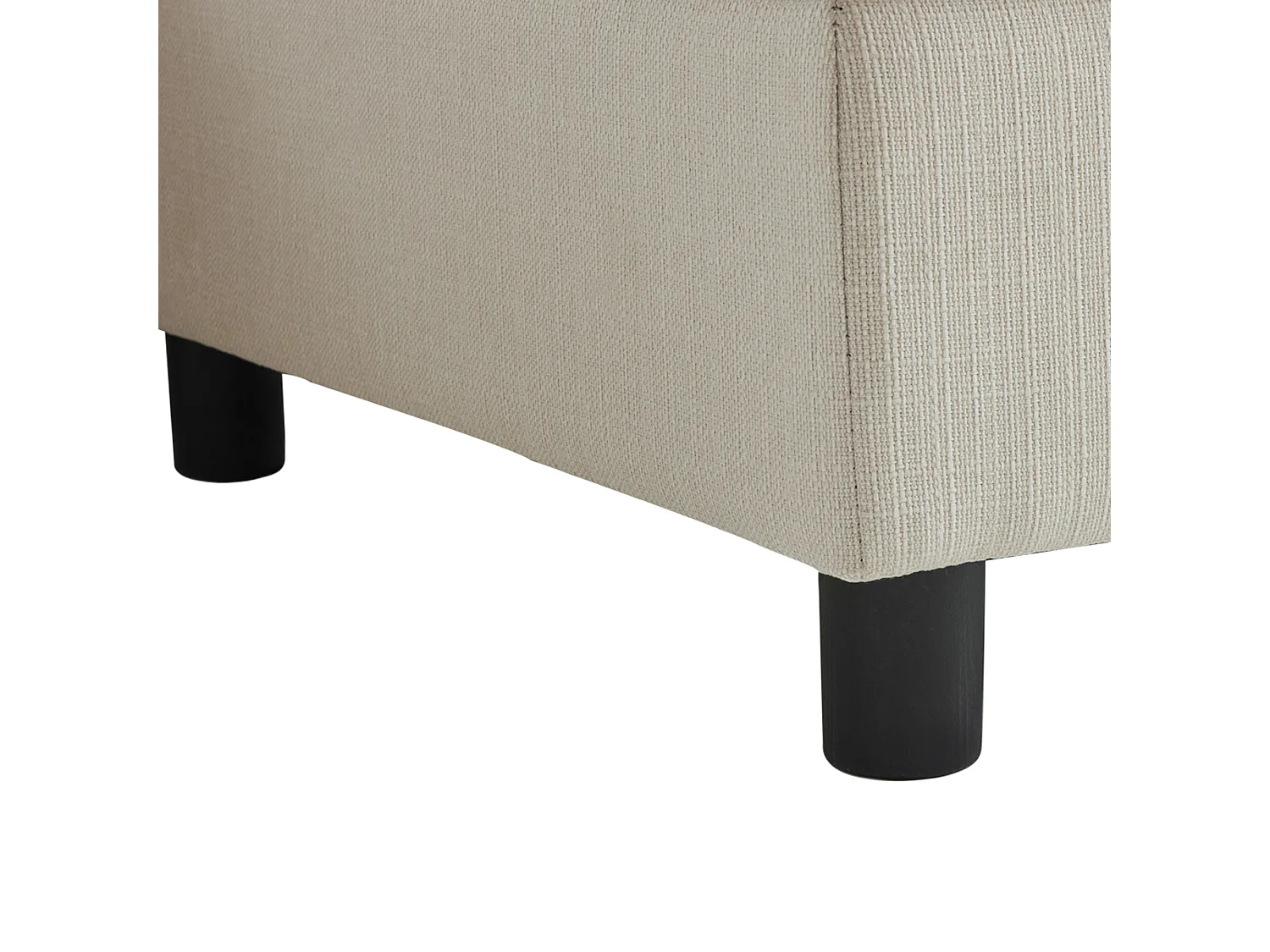 Divano angolare moderno a 3-4 posti con cuscini e pouf, in lino beige, per soggiorno o appartamento