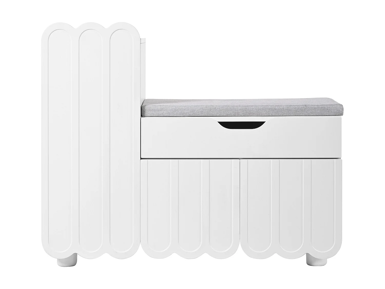 Schoenenbank met opbergruimte, 3 deuren, 1 lade, gestoffeerde zitting, compact entreemeubel 90x35 cm, wit