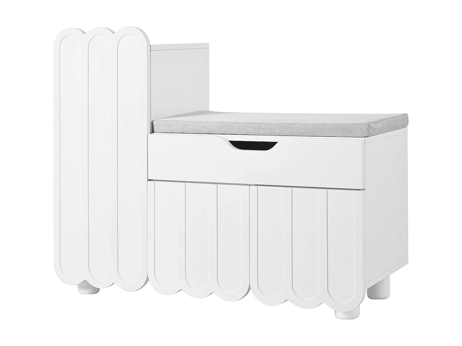 Schoenenbank met opbergruimte, 3 deuren, 1 lade, gestoffeerde zitting, compact entreemeubel 90x35 cm, wit