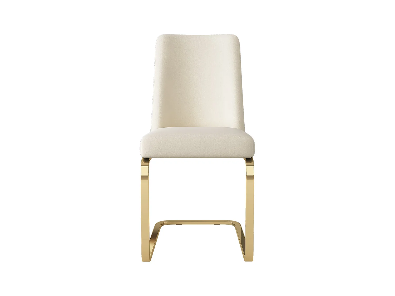 Set di 4 sedie da pranzo in velluto beige, con schienale imbottito e gambe dorate