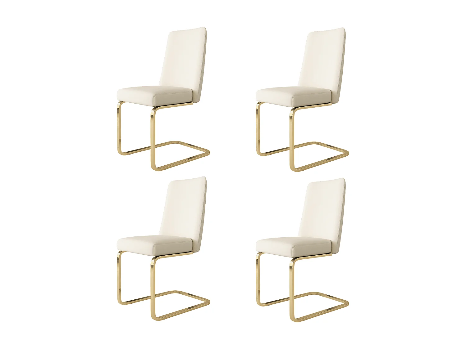 Lot de 4 chaises de salle à manger, velours beige, chaise avec dossier rembourré, pieds dorés