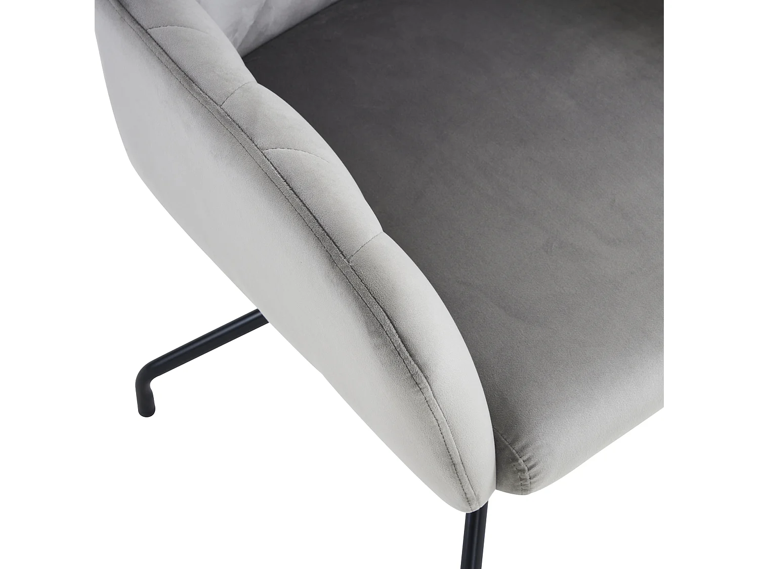 Set van 2 eetkamerstoelen, lichtgrijs fluweel, stoel met rugleuning met ruitpatroon, zwarte metalen poten