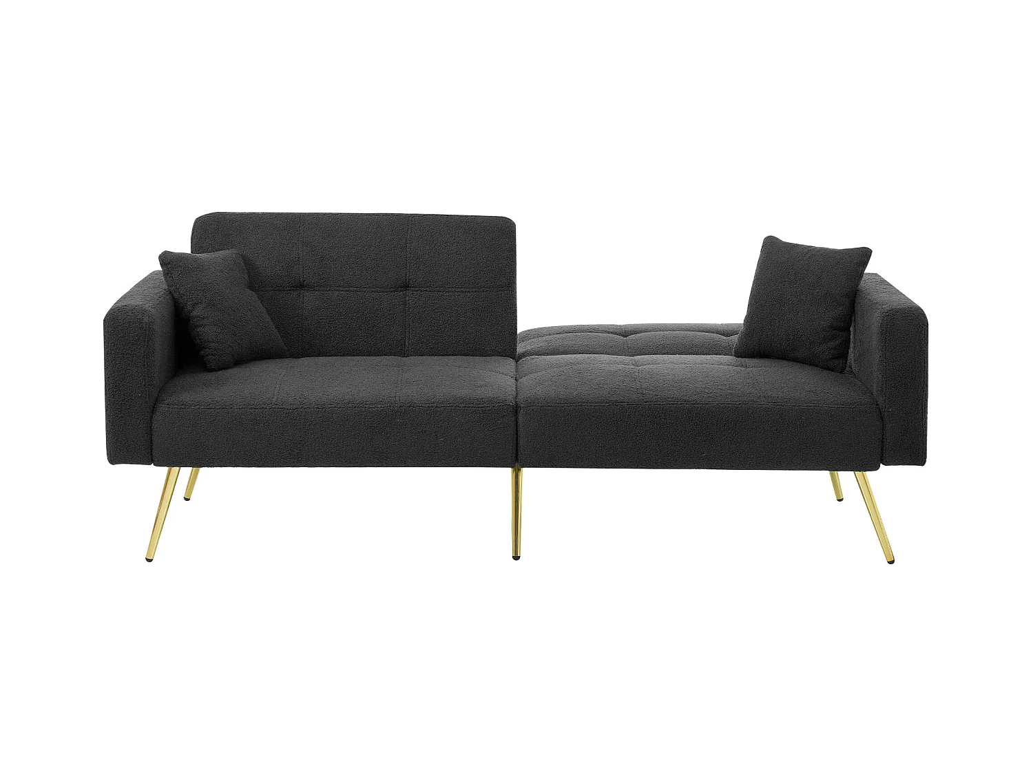 Wohnzimmersofa, dunkelgrauer Plüsch, Zweisitzer mit verstellbarer, gepolsterter Rückenlehne, goldene Beine