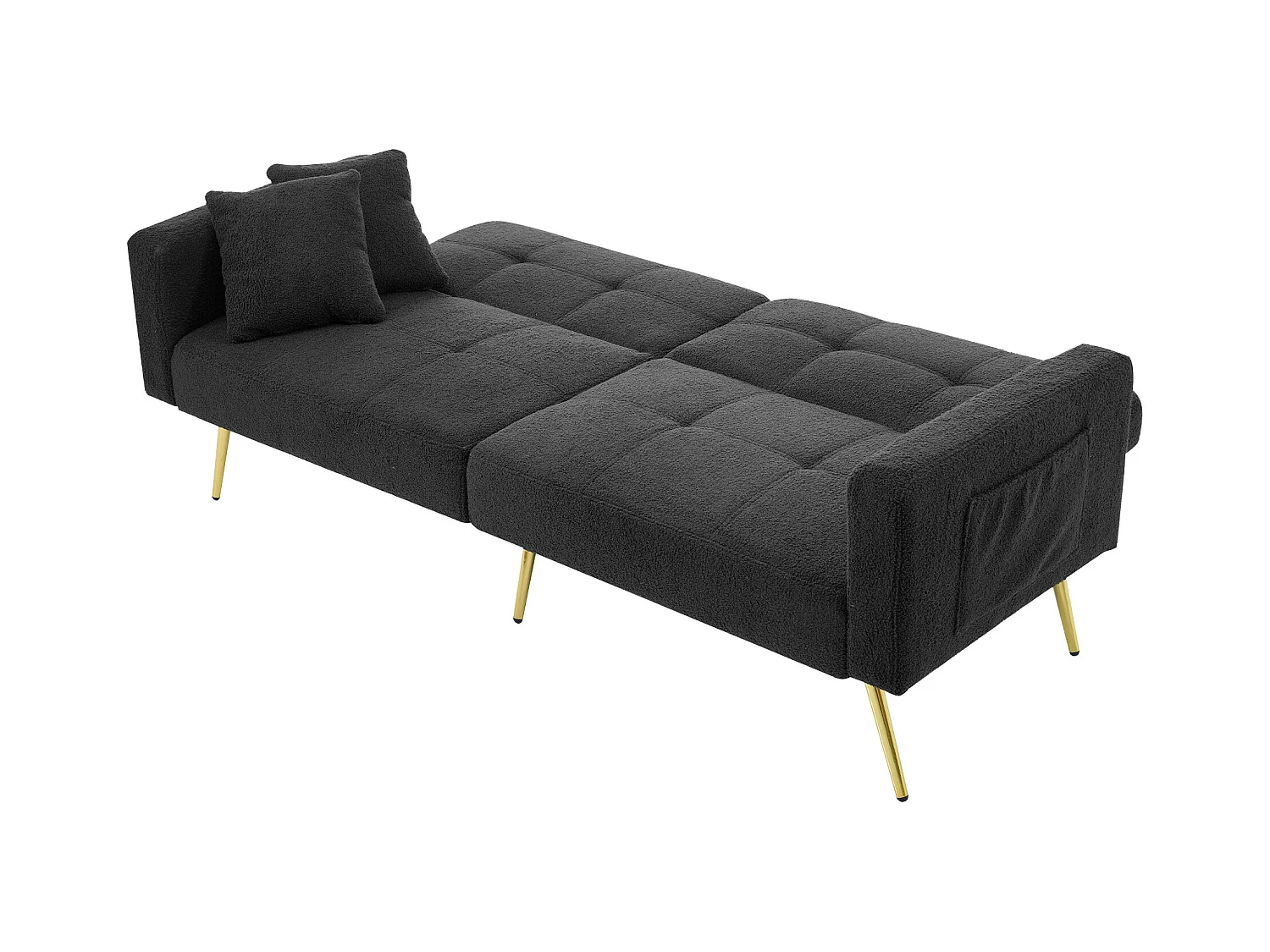 Wohnzimmersofa, dunkelgrauer Plüsch, Zweisitzer mit verstellbarer, gepolsterter Rückenlehne, goldene Beine