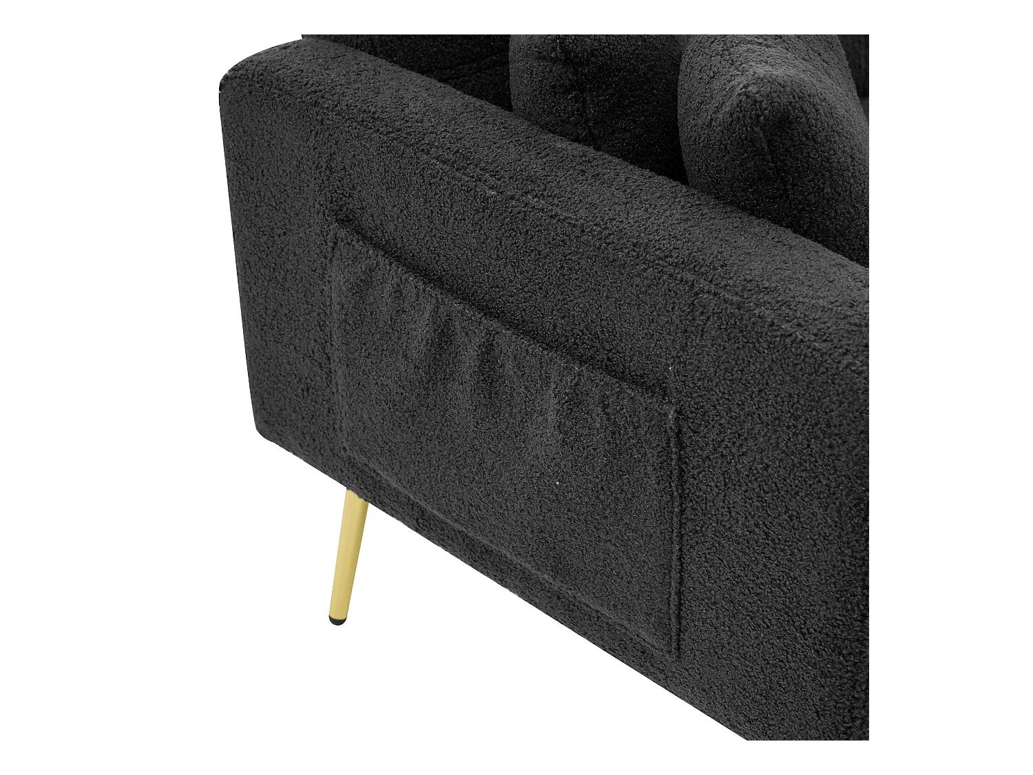 Wohnzimmersofa, dunkelgrauer Plüsch, Zweisitzer mit verstellbarer, gepolsterter Rückenlehne, goldene Beine