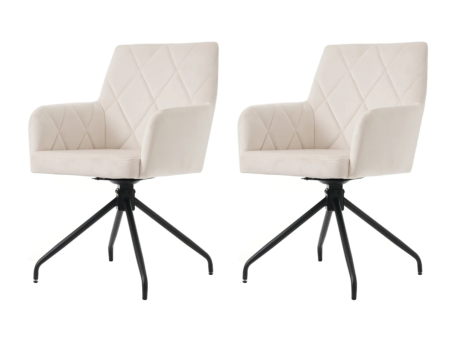 Lot de 2 chaises de salle à manger pivotantes, velours beige, chaise avec accoudoirs et dossier, pieds en métal