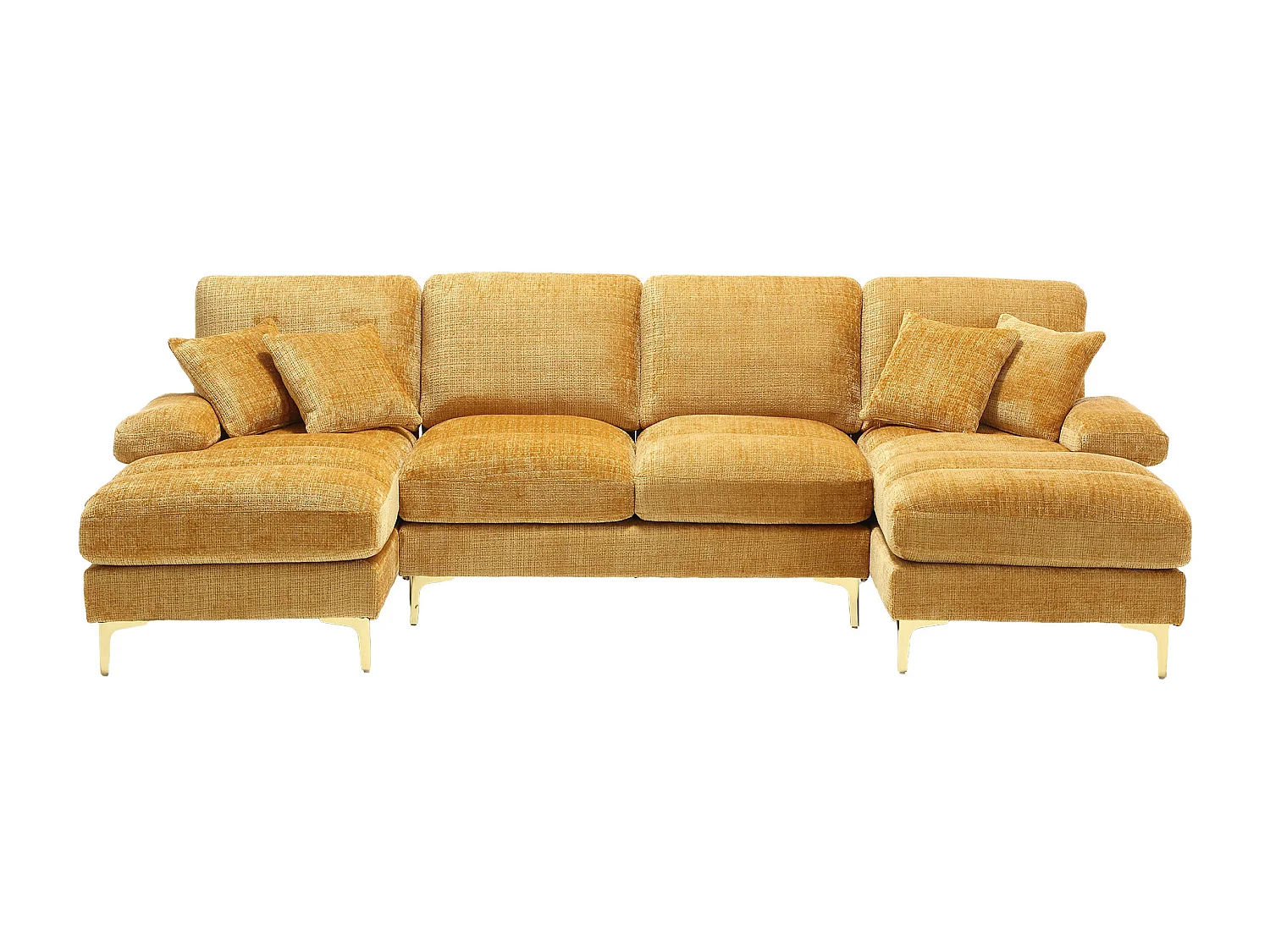 Canapé 4 places, chenille jaune, Canapé rembourré avec coussins et coussins décoratifs - pour salon et chambre